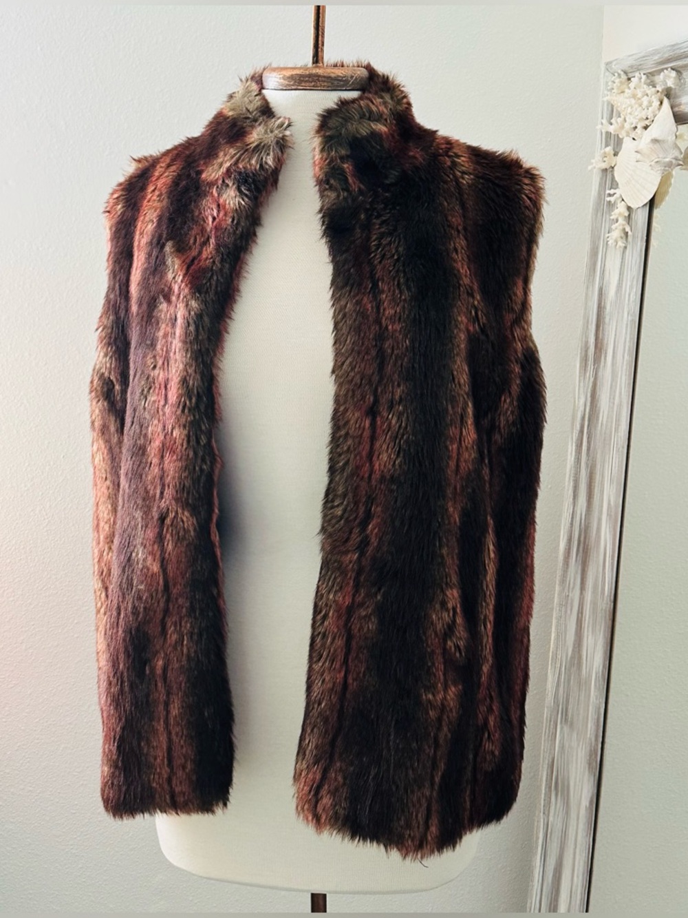 Vintage Faux Fur Vest in Rich Brown and Black